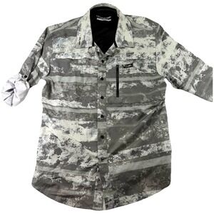 Pelagic Eclipse Guide Shirt Mens 2XL Gray Camo Offshore Fishing Button Front